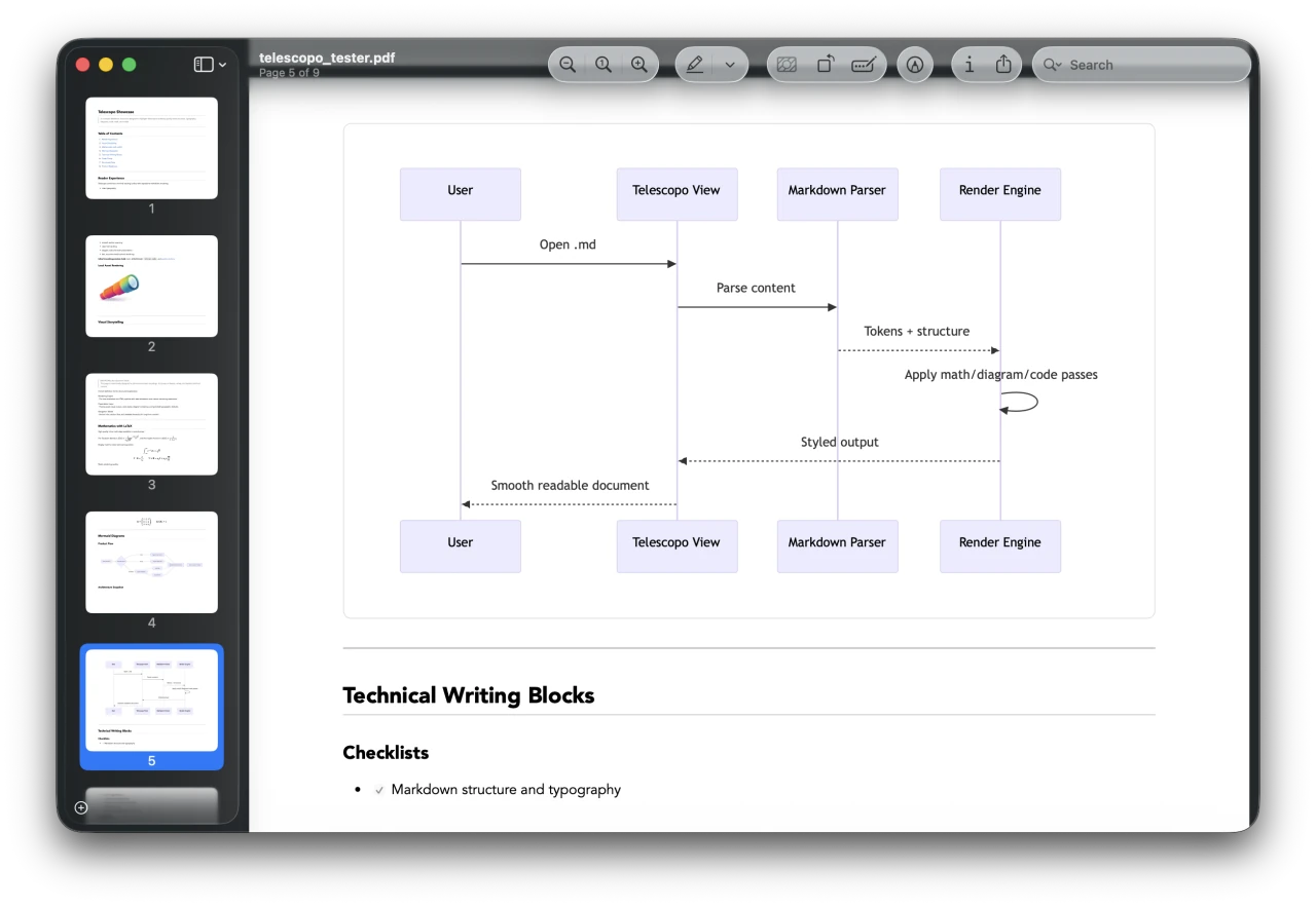 Exported PDF opened in macOS Preview showing the same Mermaid diagram preserved